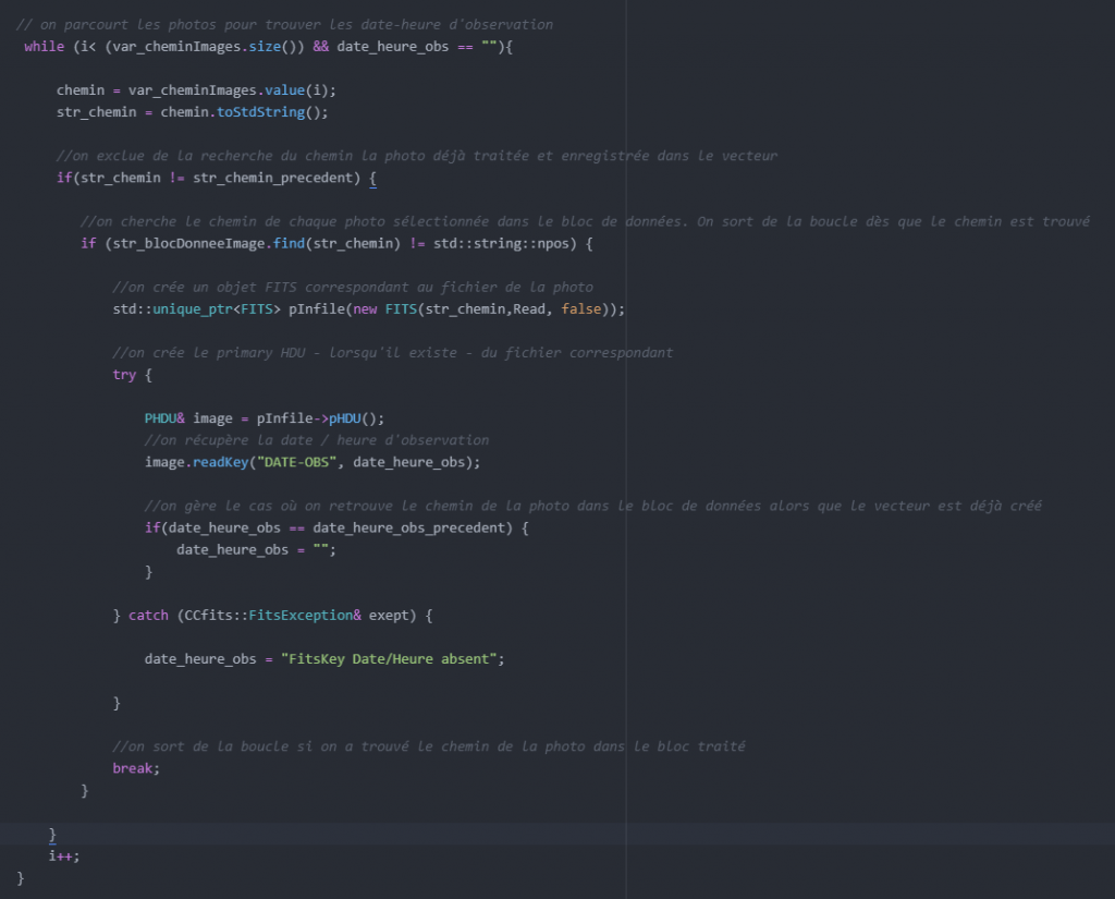 Code permettant de chercher dans les entête Fits l'heure et la date